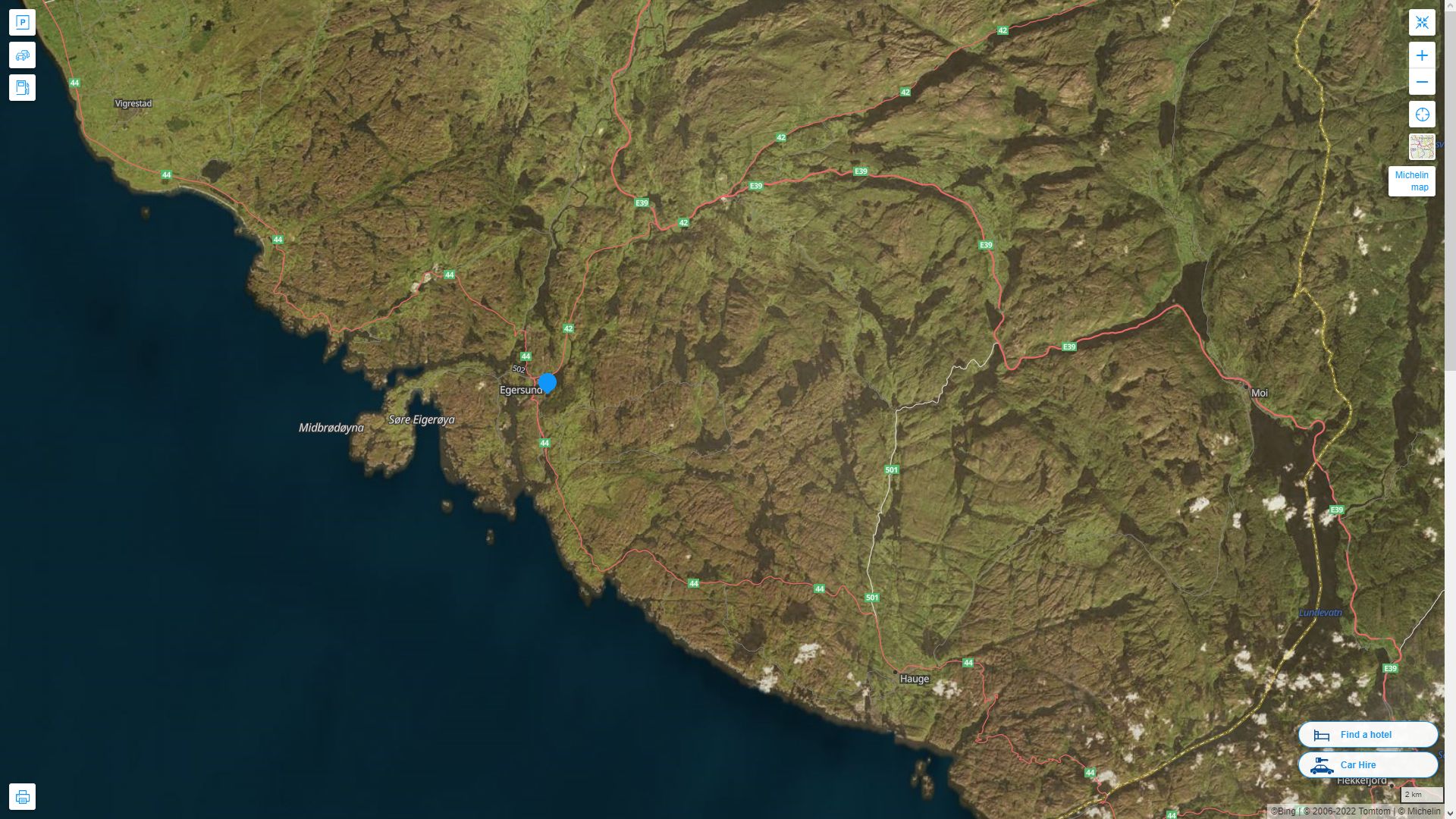Egersund Highway and Road Map with Satellite View